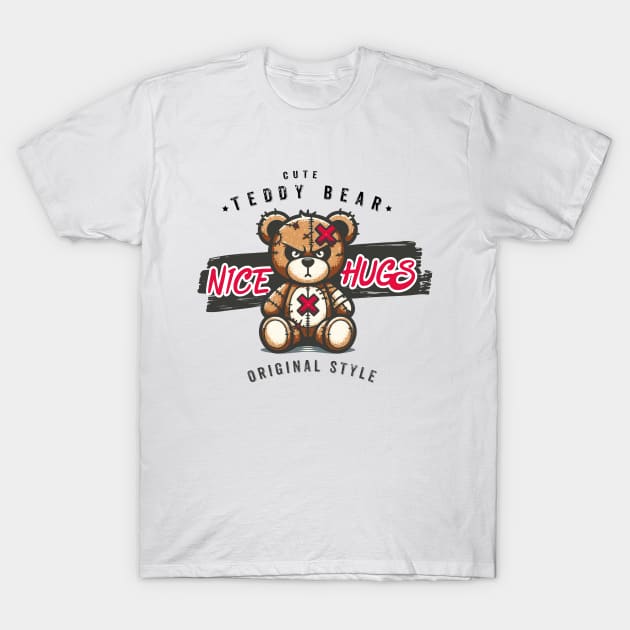 Nice Hugs Teddy Bear Cartoon, Art Illustration cartoon T-Shirt by Casually Fashion Store